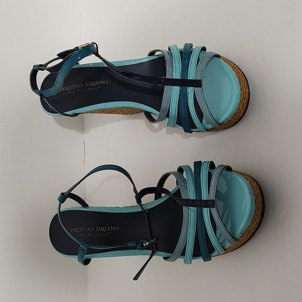 Multicolor Green Christian Siriano Strappy Wedge Sandals sz 9.5
